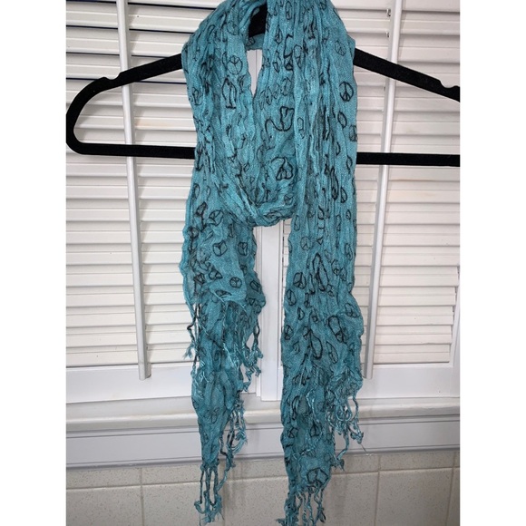 Light Teal Scarf with Black Peace Signs - Picture 2 of 3